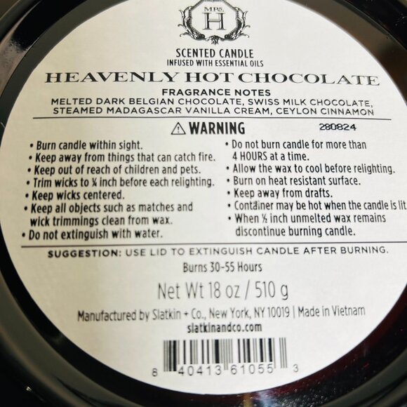 Heavenly Hot Chocolate Mrs H by Slatkin Homeworx 4-Wick 18oz Candle NEW - Picture 5 of 5